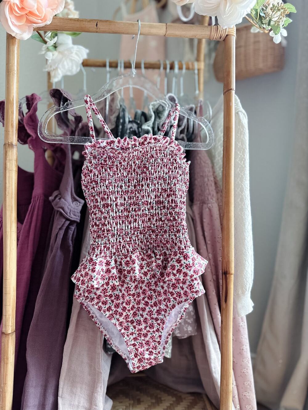 NWT Zara Blooming Floral Smocked Flutter Waist Swimsuit 4/5